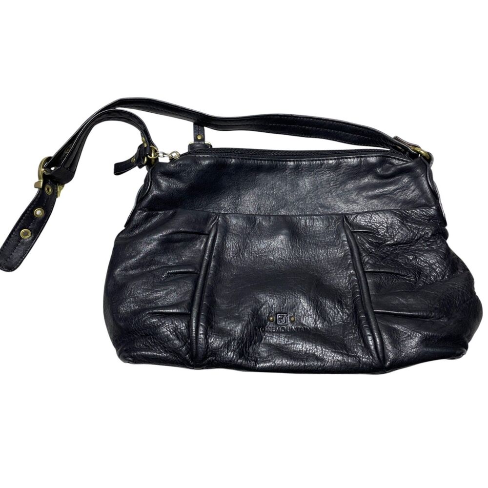 Stone Mountain Black  Leather Handbag‎ Adjustable Strap